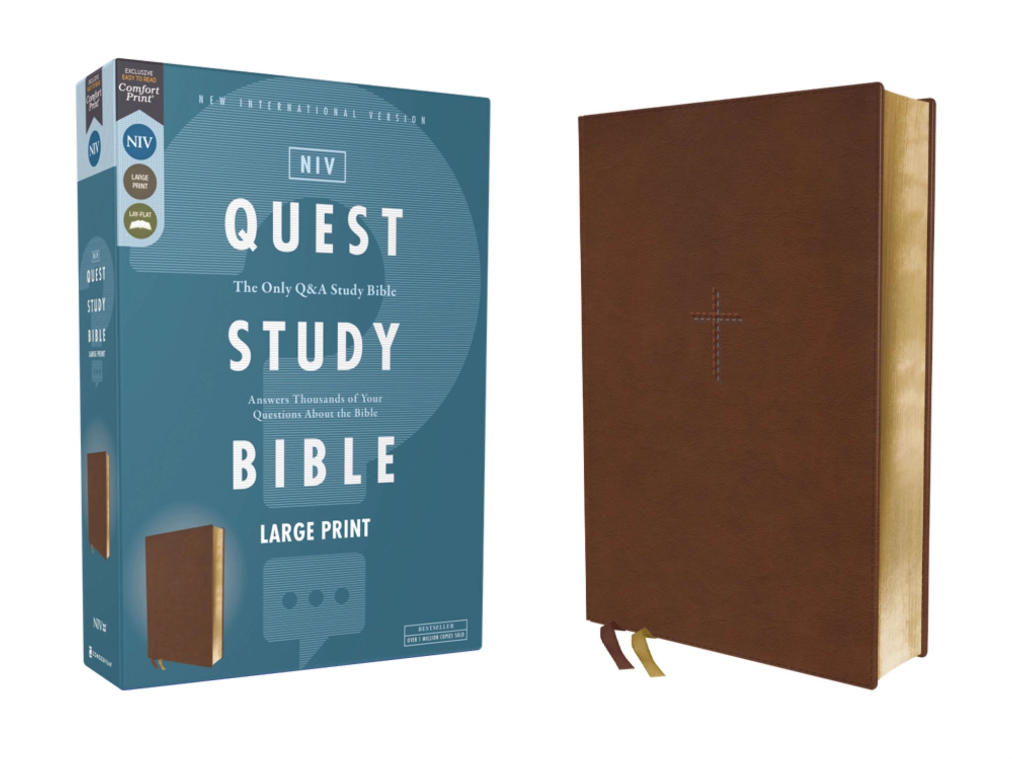 Bible | NIV Quest Study Bible, Large Print, Leathersoft Brown