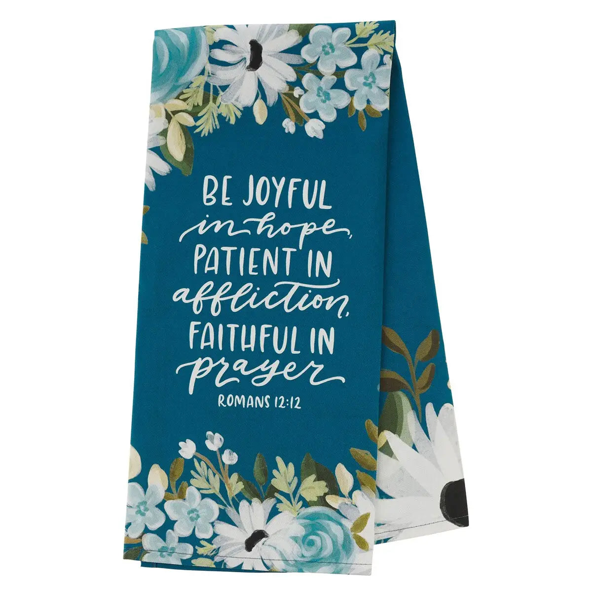 Tea Towel | Blue Floral Be Joyful In Hope Rom 12:12