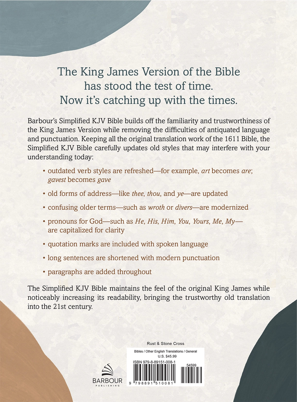 Bible | The Barbour Simplified KJV--Large Print [Rust & Stone Cross]
