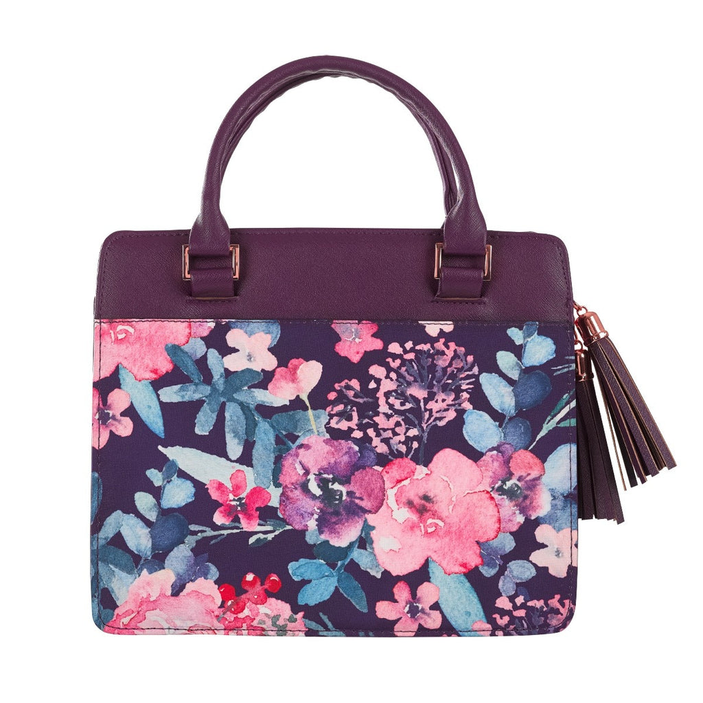 Bible Cover | Blessed Purple Floral Faux Leather Purse-style Bible Cover