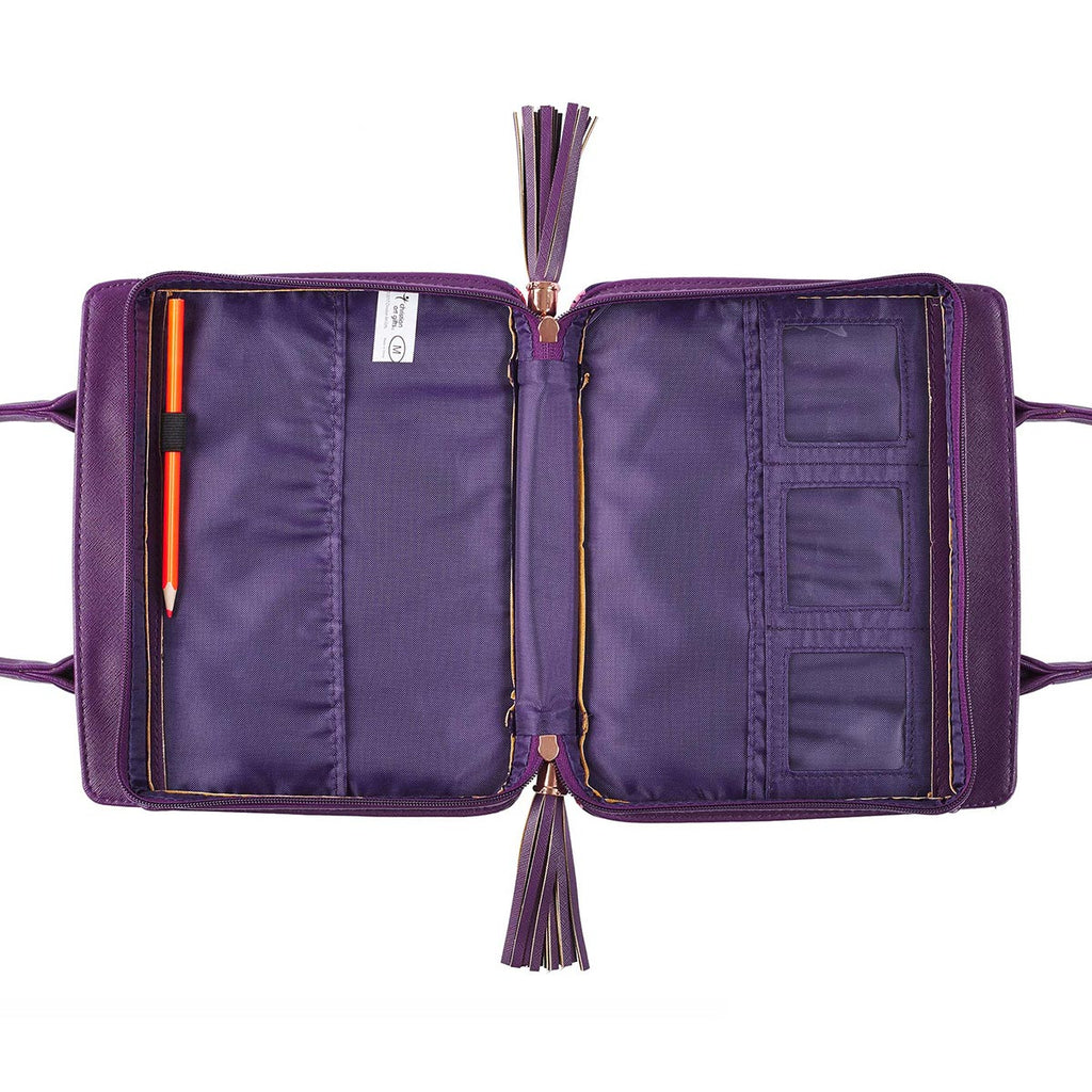 Bible Cover | Blessed Purple Floral Faux Leather Purse-style Bible Cover